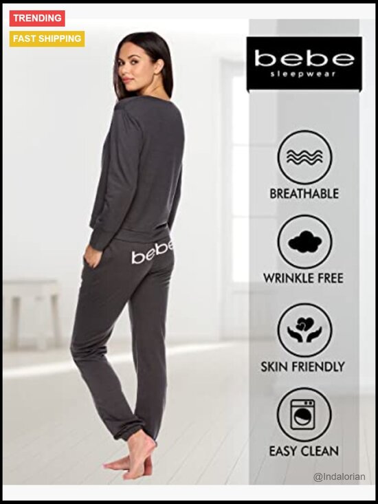 French Terry Pajama Set with Pockets, Long Sleeve Pullover Top and PJ Pants - Picture 5 of 6